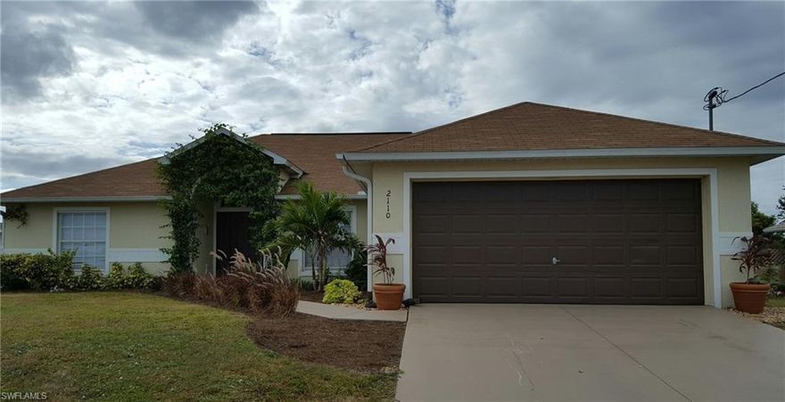 Come take a look at this nice 2005 built, 4 bedroom/2 bath home with 1,837 sq ft of living area!! The floor plan is fantastic and open!! Located in NE Cape Coral close to Pine Island Rd., and easy access to Ft. Myers!!  Do you love to cook? huge kitchen - large pantry - tons of cabinets - long eat at bar - quaint dining area! Living room is very spacious with volume ceilings and sliding doors leading out to the back yard - Nice wide entry foyer - 3 guest bedrooms - over sized guest bath - HUGE master bedroom and bathroom which features a soaking tub, separate shower and double sinks, large walk in closet. - tile in main living areas/baths, carpet in bedrooms - lots of natural light make is bright and refreshing - Nice landscaping and more!! Great neighborhood and close to shopping and restaurants!! It is hard to find four bedroom homes in this range, especially with a nice open layout and huge kitchen. Don't hesitate to come take a look!!