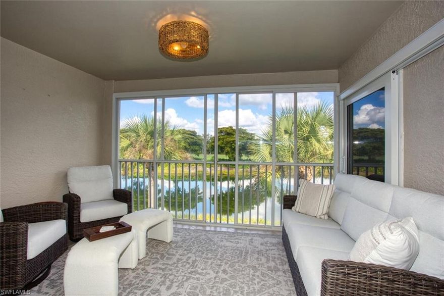 Start living the Florida resort lifestyle today in this completely renovated and partially furnished contemporary Veranda located in the sought-after Heritage Palms Golf & Tennis Community. The thoughtfully reimagined floor plan removes unnecessary walls to create an open, inviting living space—ideal for everyday relaxation or entertaining family and friends. A neutral, modern design palette carries throughout. Enjoy sweeping views of the Sabal golf course, a tranquil lake, and the surrounding preserve with abundant wildlife. Two lanais offer flexibility—one designed for dining and the other for taking in the spectacular scenery. The oversized primary suite is a true retreat, featuring two walk-in closets. The primary bath is filled with natural light and offers additional storage. The guest bedroom and den provide comfortable accommodations for visitors, with a second full bath conveniently accessible between the two. This is a rare opportunity to own a contemporary home in one of Fort Myers’ most vibrant resort-style communities.