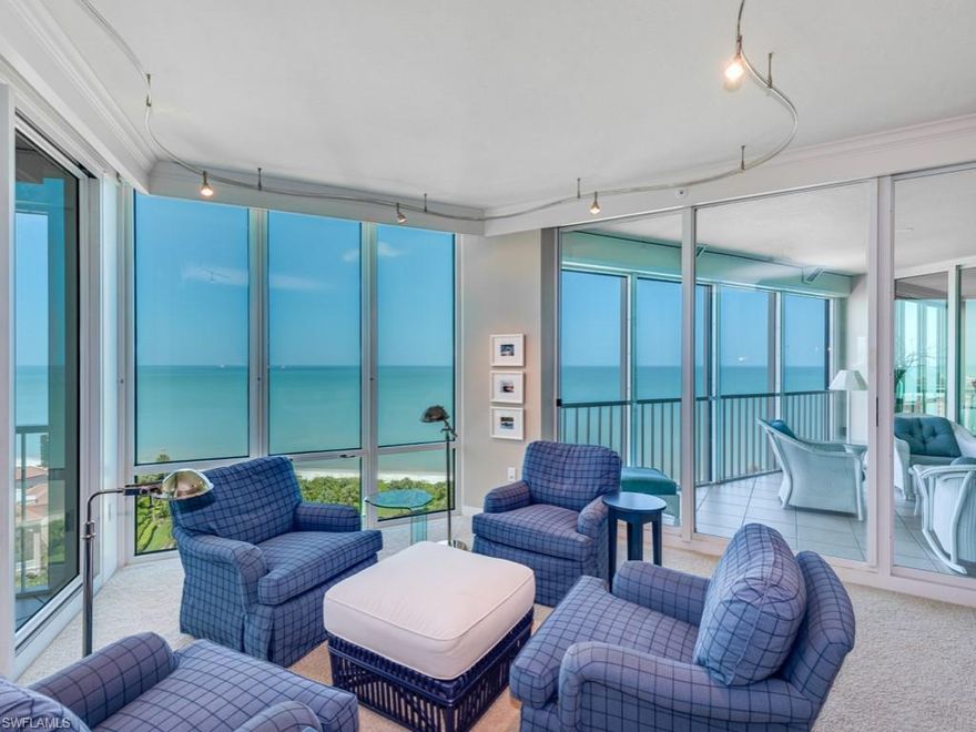 Beautifully updated 3 bedroom, 3 bath 10th floor luxury condo overlooking the sparkling waters of the Gulf of Mexico. Enjoy colorful sunrises and sunsets, all from the comfort of your condo. 2,800+ sq foot unit is light and bright with new kitchen and baths. Floor to ceiling windows and 2 screened balconies provide spectacular direct beach and park views to the southwest.  Master suite offers his & hers walk in closets, separate tub and shower, built in cabinetry and floor to ceiling windows to enjoy the view.  One large guest en-suite offers walk in closet, sitting area and amazing bay views to the east.  A second guest room has access to a screened lanai and full bath. There are 2 covered/secured parking spaces.  Le Ciel Park Tower has just completed a fantastic lobby and social room renovation and residents also enjoy on site fitness, tennis, beach front pool and 2 guest suites, plus 24 hour manned security and on-site management. Walk outside the building and enjoy the Park Shore promenade – a private 1.3-mile paved path to stroll along the beach. The location offers an easy walk to the beach, shopping and dining, and is pet friendly.