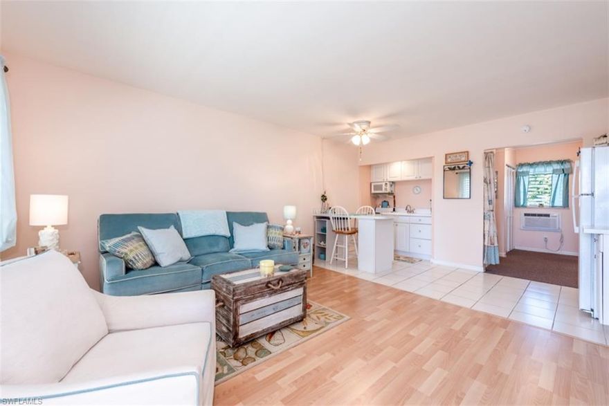 If you want to be close to the beach, this is the least expensive condo on Marco Island! This adorable studio is just down the street from the Resident's Beach, where you have your own private beach access with snack bar, beer, wine, picnic tables and grills. Seabreeze has a great pool with 3 grills and a cute clubhouse. This condo also comes with a storage unit with enough room for beach chairs, luggage, shelving, etc. A/C is less than 2 years old, water heater is new. Updated electric panel and new storm door. Turnkey Furnished!