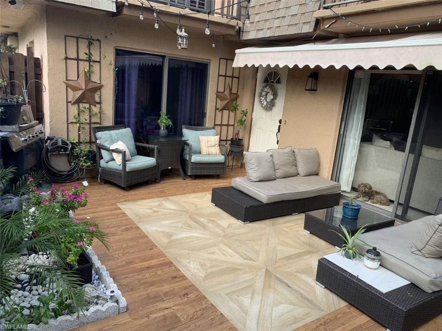 Gorgeous remodeled corner unit townhouse with 2 bedroom and 2 full bathrooms, large courtyard, in south Fort Myers, located close to shopping centers, beautiful beaches, FGCU University, Malls, entertainment, restaurant, hospitals, schools and airport. Living room, dining, one full bathroom with Landry, kitchen and courtyard are on the ground floor. Both bedrooms are on the second floor , balcony and one full bathroom. Pride of ownership is shown through this townhouse as well as in the outside courtyard area. Townhouse is available furnished at $158000 including TV's, paintings and decorations. Community pool is walking distance and community park with tennis courts, soccer fields and play area is just short distance. Community fee is only $250/month and includes Insurance, Irrigation Water, Lawn/Land Maintenance, Legal/Accounting, Pest Control Exterior, Street Lights, Street Maintenance, Trash Removal. Come see this unit today, make it your dream home tomorrow! Take advantage of the low mortgage rates that make purchase more affordable than renting!