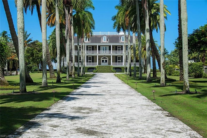 The original owners of this estate chose a Lowcountry style home architecture, one of the most distinctive elements of South Carolina and Georgia developed in the late 1700’s. It is still considered today to be the most efficient design for hot subtropical climates and coastal areas. These designs are typically elevated with raised first floors, inviting porches to enjoy the outdoors in the shade, underfloor spaces with lattice for storage/ parking, hipped roofs, columns/pillars, widow’s walks, large windows and doors that allow a cooling breeze to flow through. The finest team of craftsmen were assembled to create this breathtaking vision whose true success lies in its welcoming Presidents, huge charity events, casual family gatherings and private contemplation, all with the same grace and charm. An enchanting setting through ornate gates opens to stands of palm trees, verdant lawns and privacy hedges surrounding the main home, multiple guest facilities, pool, pool house, various garages and service buildings, and even your own ‘secret garden’.