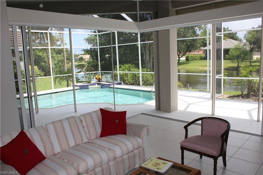 This beautiful and spacious 5 BR / 3 BA home is perfect for either a large family or as a vacation home.  This home has 12' ceilings, Crown Moldings throughout,  zero corner stacking sliders onto Lanai, zero edge Mitered window in breakfast area, "his and her" Master Bathroom.  The home is in Zone for "A"rated (2018 ratings) Pelican Marsh Elementary, Pine Ridge Middle and Barron Collier High Schools.  The home has been immaculately cared for since it was built by the one and current owner.  The Pool is set in an oversize lanai with a tranquil lake view.  Monterey is centrally located off of Orange Blossom Dr, between Airport-Pulling Rd and Goodlette-Frank Rd.  Less than 5 miles from enjoying sunsets on Vanderbilt Beach!  Only minutes to a variety of shopping experiences at Mercato, Waterside Shops, Pine Ridge and Immokalee Rds.  Only 8 miles to 5th Ave in Old Naples.  Monterey Community has a beautiful newly renovated clubhouse with a stunning Pool, full exercise room, Tennis and Basketball courts and a play area for the kids.  This home and community are definitely must sees!