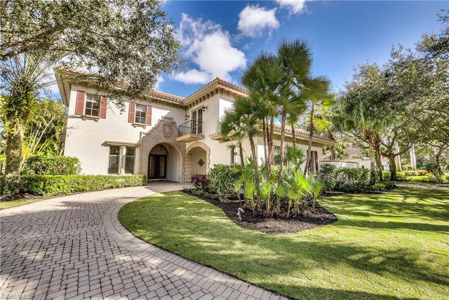 This unique Mediterranean style home is nothing less than stunning! With 5 Bedrooms all with en-suite bathrooms including two master suites downstairs this home has all the space you want and need. Entering through the front doors you will find beautiful marble floors covering all the living areas and an impressive marble staircase. Into the living room is a fireplace, gorgeous barrel ceiling overlooking the lanai garden area and the golf course. The spacious family room is perfectly situated between the kitchen and lanai, great for entertaining. The kitchen has it all, granite counters, natural gas cook top, double oven, center island and much more. The lanai offers ample covered and deck space with lap pool. The private spa area off the master bedroom is brilliant giving access directly from master suite while providing a complete private setting. Located across from path to The Common’s Club making it is a 5 minute walk and a 1 mile walk to Shadow Wood Country Club. Shadow Wood offers a recently renovated clubhouse, 3 championship golf courses, Har Tru tennis, bocce, pickleball, beach club, fitness center, full-service spa and more!