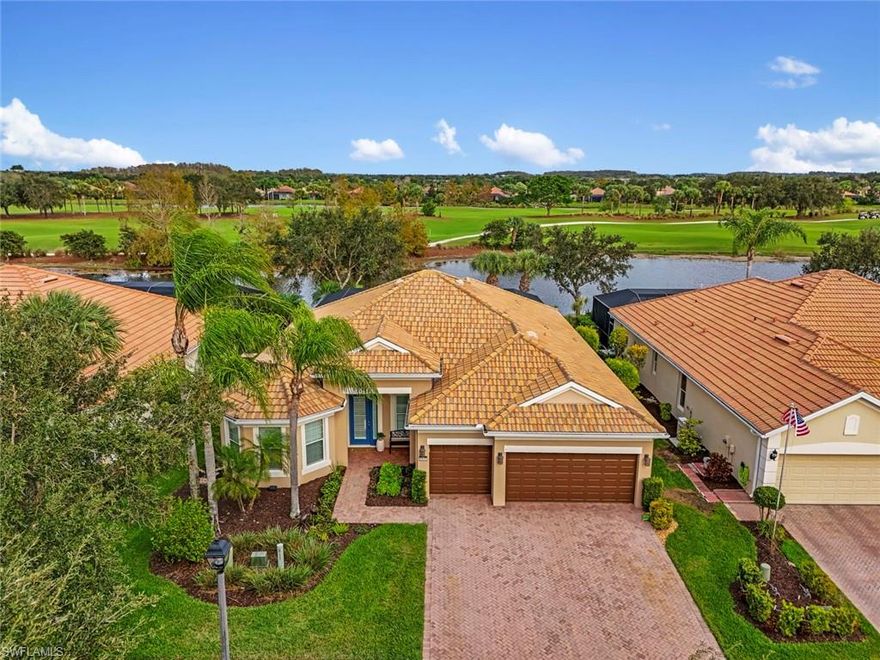 THIS HOME HAS IT ALL — A PRIVATE POOL & SPA, GOLF MEMBERSHIP INCLUDED, AND STUNNING GOLF COURSE VIEWS! Enjoy premium views of the 4th fairway of Panther Run Golf Course, perfectly positioned alongside tranquil water in the 55+ Del Webb Naples community. This DUNWOODY (similar to the popular STELLAR) floor plan offers 3 bedrooms plus a den and is filled with desirable upgrades throughout.

The GOURMET KITCHEN is a chef’s delight and ideal for entertaining, featuring a large center island, upgraded appliances, and ADDITIONAL WINDOWS for abundant natural light. Plantation shutters, window treatments and crown molding throughout add timeless elegance, while TILE AND WOOD FLOORING span the main living areas, with carpet in just one guest bedroom for added comfort. A spacious and versatile den provides the flexibility for a home office, guest space, or hobby room.

Step outside to the EXTENDED LANAI, where true Florida living shines with a SCREENED-IN POOL AND SPA overlooking the golf course and water - an ideal setting to relax, entertain, and take in breathtaking SUNRISE views. The luxurious PRIMARY SUITE serves as a private retreat, complete with a custom walk-in closet and an en-suite bath offering dual sinks, a walk-in shower, and a soaking tub.

Additional highlights include a THREE CAR GARAGE with space for a golf cart, storage, and hobbies, plus valuable updates for peace of mind including a NEWER WATER HEATER (2025), NEWER HVAC system (2023), and fresh exterior paint. 

In Del Webb Naples, you’ll enjoy WORLD-CLASS AMENITIES that rival luxury resorts: dine at the Rusty Putter Restaurant, soak in the RESORT-STYLE or LAP POOLS, break a sweat in the state-of-the-art FITNESS CENTER, and play your way through PICKLEBALL, TENNIS, bocce, billiards - even a top-tier GOLF SIMULATOR!
Need groceries, church, or a bite to eat? Just hop in your golf cart and cruise into town - Publix and the heart of Ave Maria are just minutes away.
This isn’t just a home - it’s a LIFESTYLE UPGRADE in one of Southwest Florida’s most vibrant 55+ communities. Don’t miss your chance to live where fun, fitness, and friendships flourish year-round!