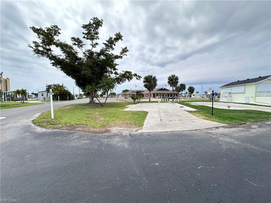 Discover the epitome of retirement living in this prime corner lot (H 277) nestled within the prestigious Palmetto Palms, an exclusive 55+ community renowned for its resort-style amenities and tranquil ambiance. This exceptional parcel of land presents a rare opportunity to build your dream manufactured home just minutes from Sanibel Island and Fort Myers Beach.  Located in the non-pet section and just a stone's throw away from the clubhouse, pool, tennis, and pickleball courts.   Enjoy the convenience of onsite boat storage facilities, allowing you to explore the waterways of Southwest Florida at your leisure.  Electrical pole already updated for your RV or home.