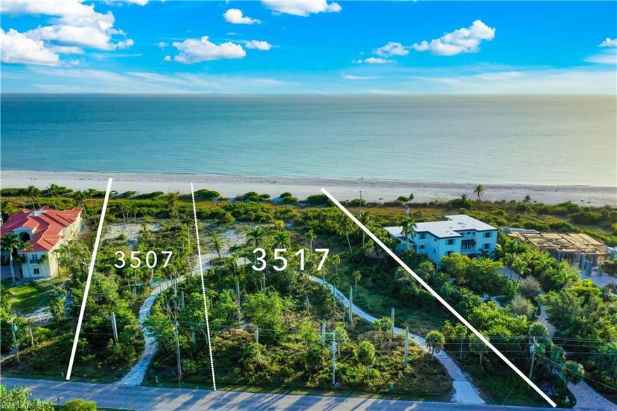 Absolutely stunning views from this beachside parcel on the coveted Gold Coast. Zoned Ecological Zone E-2 (Gulf Beach Ridge) with substantial depth and 106 ft of beach frontage, the property allows 25% impervious coverage and 30% total developed area, providing rare flexibility to create a magnificent Gulf-front home or private family compound by combining this parcel with 3517 West Gulf Drive. Preliminary measurements online show the parcel to contain roughly 1.65 acres. Buyer to verify all measurements. Unparalleled views of the Gulf’s azure waters and breathtaking sunsets await. Lush, mature vegetation enhances privacy while preserving the natural beauty of Sanibel Island. No deed restrictions. Buyer may build to suit.