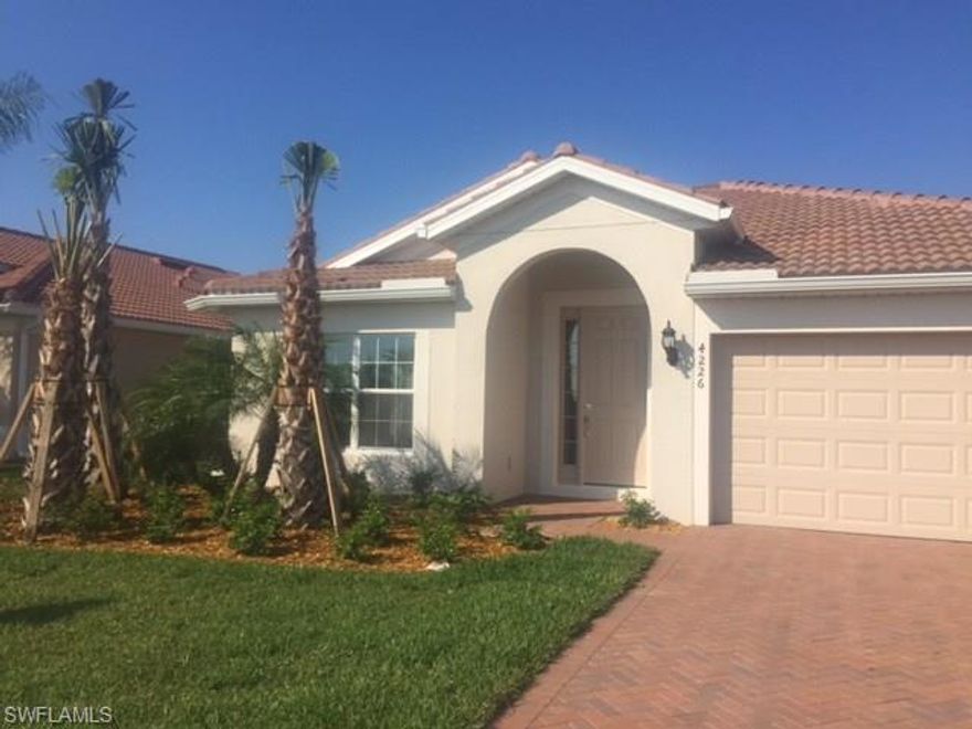 New construction. South exposure from back screened in lanai. Great 3bed/2 bath open floor plan. Granite and stainless steel appliances and tile in main area of home.Ave Maria is a planned community with fitness center, water park, walking paths, town center with retail, and a 4 year university. This home is move in ready!