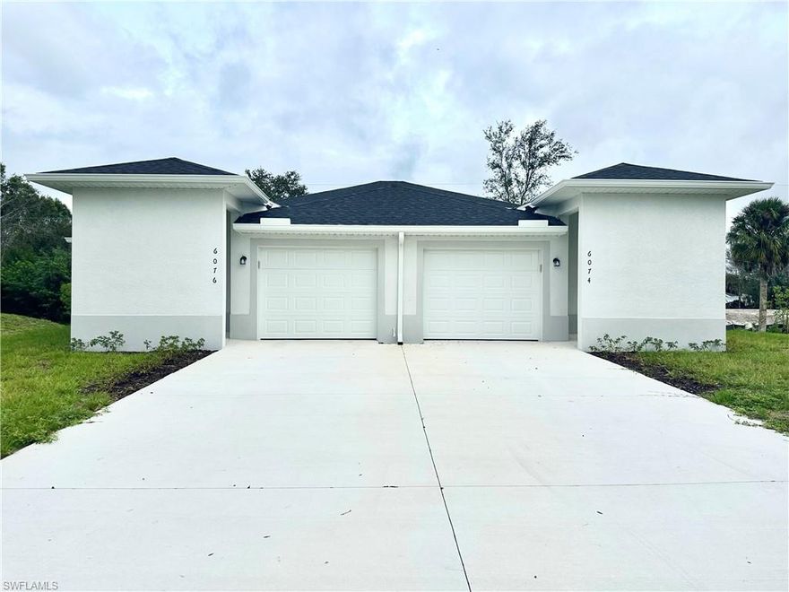 READY TO MOVE IN NEW CONSTRUCTION DUPLEX IN FORT MYERS!!! Great investment opportunity located in a very desirable area. Each Unit features 3 bedrooms, 2 bathrooms, and a single car garage; with a living area of 1,202 sqft. Tile floor throughout, stainless steel appliances, granite countertops in kitchens and bathrooms, dual sink in master bathrooms. Rent one side out and live on the other, or rent both sides out and have nice return on your investment. Duplex is nestled in a quiet neighborhood, conveniently located near schools, shopping, and restaurants. This property is a Must See! Schedule your private showing.