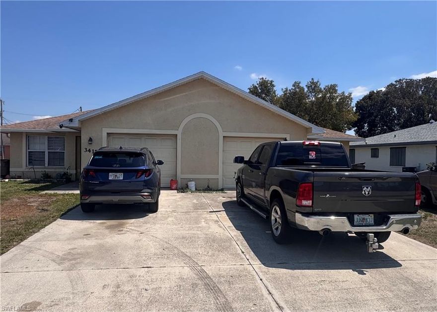Great Investment oportunity, well mantained Cape Coral duplex. Each unit offers a spacious 3-bedroom, 2-bathroom plus a 1-car attached garage. Priced below market for immediate sale. For Investor or owner-occupant, an excellent investment opportunity. Ceramic tile floors, cathedral ceilings, remodeled bathrooms and kitchens. Roof from 2017. Large Screened porches. Both units rented, providing immediate income. Conveniently located in SW area, with quick access to major roads, shopping, dining. This central location attracts strong rental demand, perfect for a long-term hold. City water and sewer, All assestments paid.Do not miss this one. Schedule your showing today.
