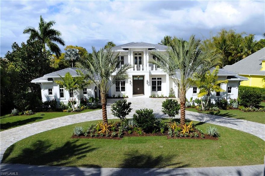 Three and half blocks to White sand beaches and sitting on a magical lake setting this stunning coastal transitional NEW single family home focuses on comfort, space and quality. This home raises the bar for Olde Naples new construction.5464 SF under air; 4 bedrooms; 4 full baths;2 half bath;large study and 4 car garage.The first floor features a gourmet kitchen that will satisfy the most sophisticated chef taste , open floor plan living/dining room featuring natural imported Legno Bastone French oak wide plank flooring,oversized master bedroom suite with gorgeous bath and spacious his and hers closets opens up to the patio and beautiful pool area.There is also a study/guest room.The second floor features a private large terrace overlooking the pool area, along with three spacious bedrooms, each with private baths and a very large media room. The outdoor living and entertainment area includes an amazing pool and negative edge spa, water falls and a gourmet outdoor kitchen. Solid concrete structures, beautiful marble and hard wood flooring, quartz counter tops, solid wood cabinetry, low voltage lighting, elevator,all Sub-Zero and Wolf appliances complete this beautiful residence.