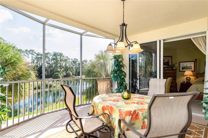 STUNNING, RARELY AVAILABLE, HIGHLY SOUGHT-AFTER,  END UNIT CONDO(Wadsworth)-- spectacular open floor plan with the living area light and bright with lots of windows bringing in the Florida sunshine. The Wadsworth model is considered the "penthouse" of the condo units.  Feels like a house not a condo.  Professionally decorated and offered turnkey.  Paradise awaits with stunning views of the golf course from the wrap around expansive lanai.  Beautiful lanai views, check out the action on 16 and drives off the 17th tee-box.  Naples Lakes is one of Naples' premier award winning bundled golf communities.  Naples Lakes consistently earns awards in golf, tennis and for their renowned chef.  The unit comes with a coveted 2 car garage protected from the elements.  Outstanding location, minutes from the popular Naples Fifth Avenue for shopping, dining and beaching.  Live the perfect lifestyle in an outstanding community/location!