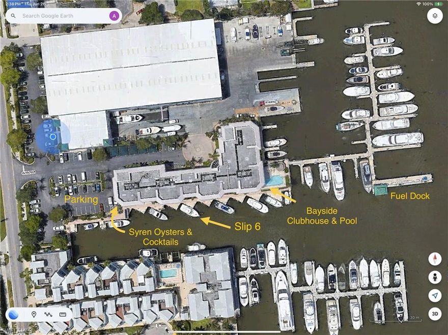 Located in Old Naples, west of Naples Bay, Naples Boat Club is the premier destination for yachting in Naples. Slip #6 measures 47’ by 17’ and is located along the deep water canal, just 4 slips from the parking lot for easy loading and provisioning. Naples Boat Club features ample convenient parking, bay-side clubhouse with pool and chickee hut, on-site fuel & pump-out, fish cleaning station, full-time dockmaster staff and professional management. NBC is also home to the highly regarded Syren Oyster & Cocktail Bar!