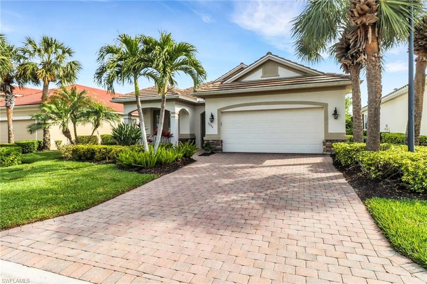 Experience the quintessential Florida lifestyle in this beautifully maintained home in the premier Verandah golf community!  You can move in with total confidence knowing this home has a newer roof and HVAC system (2023).  Relax on the lanai with a gorgeous water view while listening to the soothing sound of the waterfall feature in the newly resurfaced pool.  The Eastern exposure also allows for sunrise views.  This home is being sold furnished, including televisions and new washer and dryer.  The two-car garage has epoxy floors and new storage racks.  Owners have a transferable flood policy.  Verandah has two golf courses, an active tennis and pickleball program, and over 9 miles of running/biking trails. You may join as a social member with full use of all amenities and limited golf, or upgrade to a full golf membership (there may be a short waitlist for golf). Please contact Ellen Singer at Verandah Club for more up to date information.