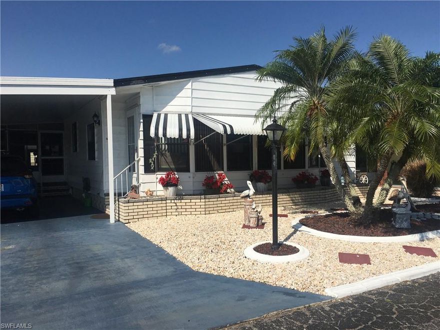 GORGEOUS new listing in Tamiami Village, N. Ft Myers.  55 & older community.  1,500 square ft, NEW ROOF, Newer 
AC, newer hot water tank, Awesome, everything.  Fully Furnished.  included park certificate.  Maintenance fee is currently $120.62 month(Going up in May)  Come & see the nicest unit there is.  Across from the Shell Factory.
Close to shopping, dining, golf.