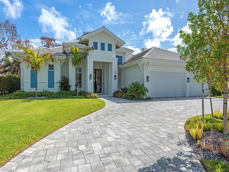 This hidden gem is centered in the heart of Naples within the coveted community of Big Cypress. It's rare to find newer construction just one mile from The Waterside Shops. Impressive ceiling heights and panoramic golf course views welcome you into this recently completed luxury home crafted by Borelli Construction. Inside you'll find the high-end finishes you expect from Borelli including custom closets, extensive trim work, detailed ceilings, as well as beautiful French white oak wood flooring and Anderson impact windows. Exquisite style abounds in this professionally decorated home that has been meticulously designed, painted and enhanced with custom window treatments and tasteful feature walls. The great-room floor plan showcases a living and dining area with beautifully coffered ceilings and luxurious window panels that frame the views onto the expansive lanai. The adjacent and well-designed kitchen is centered around a large island of quartz with a natural look. Shaker-style solid wood cabinetry and a separate pantry provide plenty of storage. Premium appliances include SubZero and Wolf, and a dual-zone wine cooler. The master suite features a spacious bedroom with sliding doors to the peaceful outdoor space. Closets are ample and the spa-like bathroom serene. The two guest bedrooms are generously sized with walk in closets and en-suite bathrooms. An additional office space, or bedroom, is located at the front of the home. The lanai is equipped with a full outdoor kitchen and plenty of room for entertaining. The heated salt-water pool and spa with sun-shelf complete the Florida lifestyle. A high-end pool enclosure with picture frame was just installed, framing the unobstructed golf course views. Custom exterior lighting, landscape improvements, a Sonos sound system, improved audio-visual equipment and garage enhancements that include built-in cabinetry, additional refrigerator and specialized flooring round out this stunning home. The community is perfectly situated in the heart of Naples with quick access to all the best in Naples beaches, shopping and dining. Social Awaiting Golf membership is available and allows for access to social activities and limited golf.