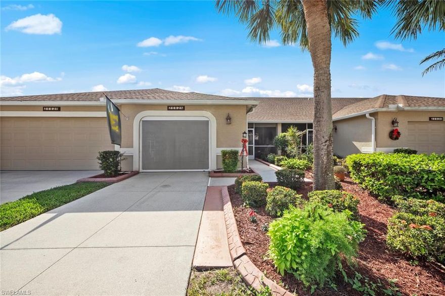 Beautifully appointed 2 bedroom + den, 2 bath attached villa with 1 car garage.  Upgraded cabinets, countertops and stainless kitchen appliances.  Great floor plan with eat in kitchen and breakfast bar overlooking the den, family room and screened rear lanai.  Both front and rear lanais are big and have roll down hurricane shutters.  Master bedroom has a bay window with impact glass, walk in closet and attached bath with updated shower tile and seamless glass door.  Crown molding in main living area, glass insert in front door brings in additional light to the home.  Stoneybrook amenities offer something for everyone!  Exercise room, tennis courts, pickleball, volleyball, basketball, in-line skating rink, bocce ball and baseball field!  The golf course is public so you can pay when you play.  Conveniently located close to shopping, dining, interstate, beaches, university and airport.  Short walk to golf course clubhouse, CVS, Publix, Miromar mall and Hertz arena.  15 minutes from airport baggage claim.  Low association fees and great amenities make Stoneybrook a popular choice!