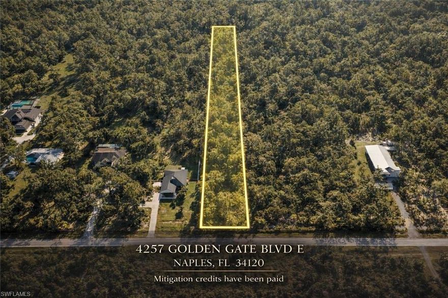 0.15 forested mitigation credits have already been secured through Corkscrew Regional Mitigation Bank, providing a major advantage toward development. This can significantly streamline the environmental process. Buyer to verify transfer and applicability to the subject property.