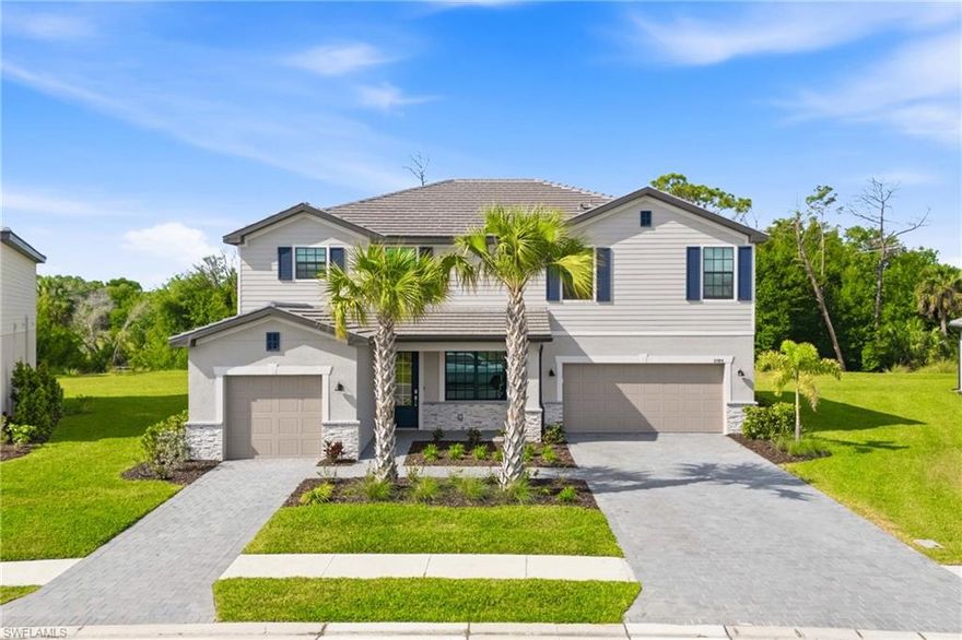 A rare opportunity to own one of the most distinctive homes in the community and one of only two floor plans that offer both 5 bedrooms and 4.5 bathrooms—delivering a level of space, flexibility, and functionality that is nearly impossible to find! Perfectly positioned on one of the three unique arched loop streets, this Sorrento stands out with its clean modern design, split car garage configuration, and elevated curb appeal framed with lush landscape.  Inside the home opens to a truly impressive living space defined by soaring ceilings, custom millwork, and a statement fireplace—creating a bright, open environment that feels both grand and inviting!  Natural light pours in through expansive windows and kitchen nook / living sliders, seamlessly connecting indoor and outdoor living.  The kitchen is the centerpiece of the home, thoughtfully designed with designer hardware and fixtures, a beautiful tile backsplash, and a large, accented island—perfect for entertaining or everyday living!  A private first-floor guest suite with an en-suite full shower pool bath offers ideal accommodations for visitors while also functioning perfectly for your future pool and convenient access! Upstairs the spacious loft adds flexible living space, and the primary suite features a large, squared layout for furniture and usability, with separate closets and dual vanities in the primary bath. Step outside to a covered, screened in lanai overlooking a private backyard and beautiful preserve with no rear neighbors—an ideal setting to relax, entertain, or design that future pool!  Additional highlights include the split 3-car garage perfect for workshop, golf cart, or added storage. At the Clubhouse, it's a vacation every day—featuring a restaurant bar & grill, multiple pools, full time lifestyle director, and a calendar full of social events and activities. Amenities include indoor / outdoor pickleball, two fitness centers, saunas / locker rooms, indoor basketball, tennis, sand volleyball, kids' splash pad, arcade, playground, putting green, bocce, firepit, and more! Quick access to I75, airport, Jet Blue Park, and the Daniels and Colonial Corridors!  Combining rare bed and bath capacity, architectural presence, and a premium homesite location, this property represents one of the most compelling values in the entire community!