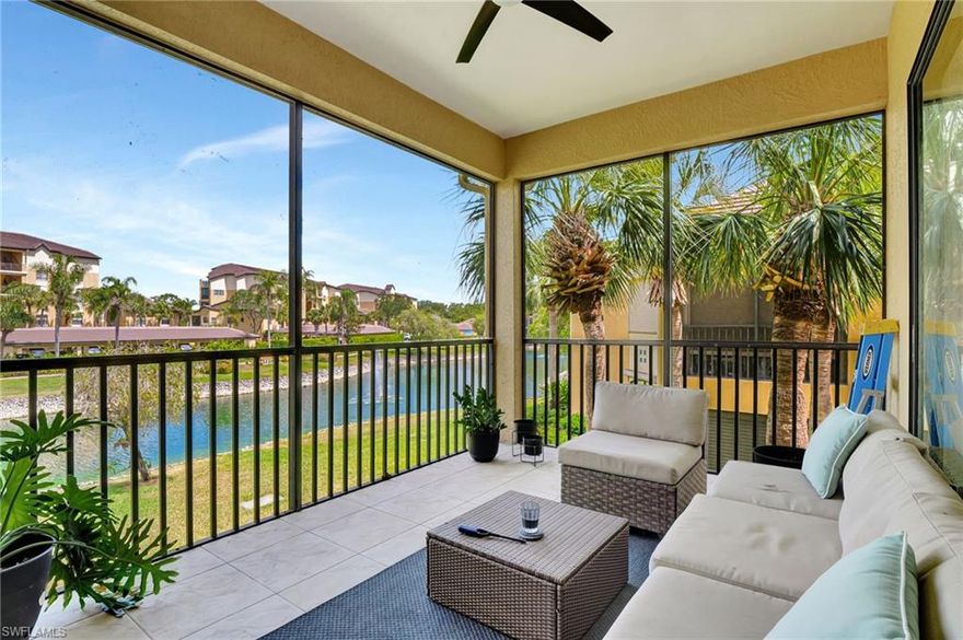 Lakeview Condo in Concord at the Vineyards – Rare Opportunity! Welcome to your slice of paradise in the heart of Concord Vineyards! This beautifully bright and spacious second-floor 3-bedroom, 2-bathroom condominium offers serene lake and fountain views from a large screened-in lanai—perfect for relaxing mornings or peaceful evenings.Designed with a thoughtful split floor plan, this home features soaring high ceilings, creating an open and airy atmosphere throughout. The kitchen is a chef’s delight with granite countertops, stainless steel appliances, and ample cabinetry for storage. Each bedroom boasts generously sized walk-in closets, and there's plenty of additional storage throughout the home.Enjoy the convenience of having your private garage on the ground floor and living space all on one level above. A new roof was installed in 2024. The home comes semi-furnished, offering a great start for seasonal or full-time living.As a resident of Concord at the Vineyards, you'll have access to a community pool and fitness area. Optional memberships at Vineyards Country Club provide access to world-class amenities including golf, sports, social events, dining, and more—with packages tailored for every lifestyle, including young professionals.Located just minutes from premier shopping, dining, boating, beaches, and top-rated hospitals, this condo truly offers the best of Naples living.Don’t miss out on this rare gem—schedule your showing today. It won’t last!