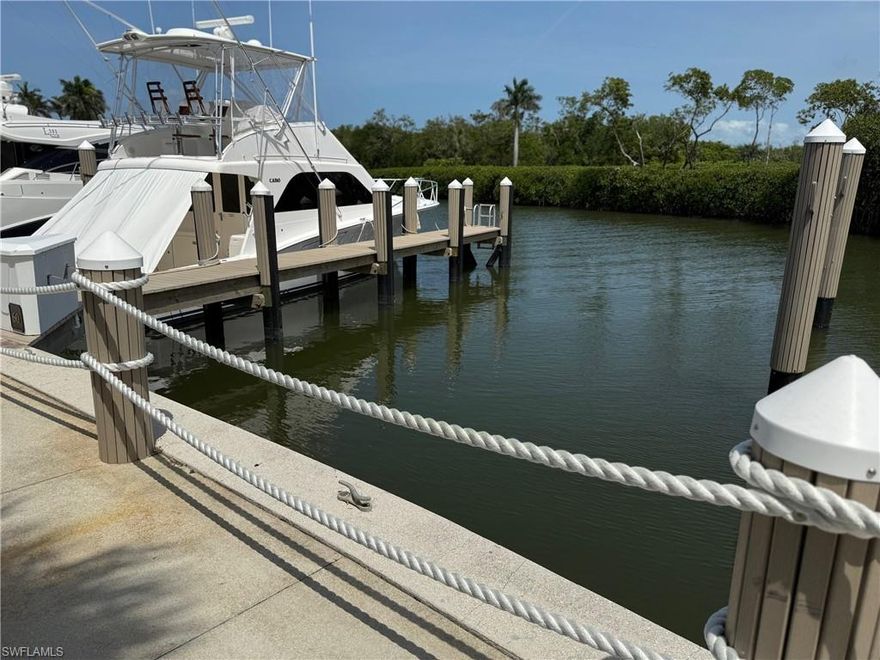 Rare opportunity to own one of the largest slips at Southpointe Marina in Windstar. This premium oversized DEEDED dock measuring 70 x 20 is located right next to the clubhouse. The slip is equipped with FOUR DOCK SLIDES, providing enhanced stability and security for your vessel. Very easy in and out, and just minutes to the Gulf through Gordon Pass. Southpointe Marina provides lots of convenient parking, pool, lounge, restrooms, ice, and Harbour Masters are on site. Southpointe Marina is located in a "hurricane hole", known for its calm waters, and right next to Hamilton Harbour where you can easily fuel up and be out in the Gulf in no time. You do not have to be a resident of Windstar to own a slip! Located off Bayshore Drive, you have access to amazing new dining options like Rebecca's, Ankrolab Tap Room & Beer Garden, and Celebration Park. Don't miss out on one of the largest boat slips in Naples! 2024 Pardo Yacht 43 is also available.