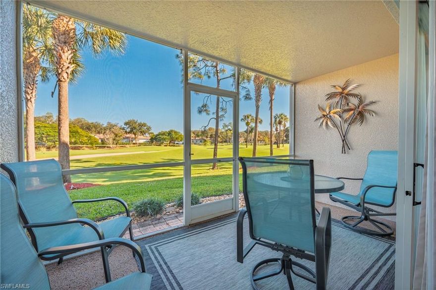 Golf membership included! Freshly painted 2-bedroom, 2-bathroom ground-floor condo offered at a very reasonable price! The A/C unit was replaced in 2024. Updated bathrooms, a newer refrigerator, and much more- you won’t be disappointed! One covered parking space comes with the property, plus plenty of open guest parking nearby. Enjoy beautiful sunrises and picturesque golf course views from the spacious screened lanai. 
The subdivision amenities are just steps from the unit, including a community pool with hot tub/spa and pickleball/tennis court, in addition to the main Glen Eagle Golf & Country Club amenities. 
Glen Eagle Golf & Country Club is a bundled golf community featuring an 18-hole championship golf course and a wealth of social activities and amenities, including a resort-style pool, pro shop, restaurant and lounge, tennis, bocce, card room, billiards, and a separate fitness center with a café.
Conveniently located in one of South Naples’ most desirable areas, just minutes from Naples’ sugar-sand beaches, shopping plazas, restaurants, fine dining, boutique shopping, art galleries, theaters, and museums. A short drive to downtown Naples attractions such as Olde Naples, Fifth Avenue South, Third Street South, Naples Pier, Waterside Shops, Artis-Naples, Venetian Bay, Bayfront, and Mercato.