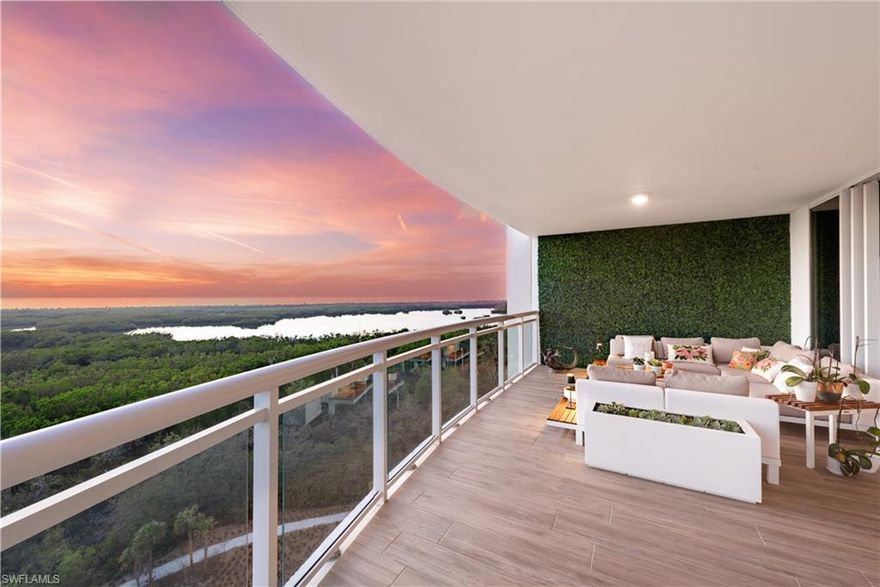 Stunning sunsets are just the beginning! Every architectural detail has been attended to by the meticulous eye of renowned Toronto Designer Tomas Pearce. The attention to detail is evident from the art gallery lighting to smoked mirrors strategically placed to capture views from all angles. This end unit features 3 BR+den, an open floor-plan defined by sophisticated style, luxurious finishes & waterfront views. The living & dining areas are infused with warmth and a comfortable elegance in this fully furnished residence. The kitchen is a chef's dream equipped with high-end accouterments including natural gas cooktop, Wolf & Subzero appliances, butler's pantry, vetrite glass slab backsplashes and quartz countertops. The master suite is the ultimate sanctuary featuring a shower with a VIEW! The master bath includes a soaking tub & expansive vanities that flow to the large custom California Closet. The split plan offers 2 guest en-suites, a den and a beautifully appointed powder room. The open lanai is the perfect extension for true indoor/outdoor living. The vacation never ends at Kalea Bay with a rooftop pool, full-service club, restaurants, pools, tennis/pickleball & guest suites.