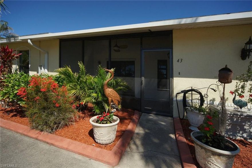 Perfect SW Cape Location from this courtyard condo . Walk to all: Camelot park with walking paths, playground, tennis/pickle ball and restaurants and shops at Cape harbor Mariana. In addition, nearby are  groceries stores and shops, and multiple restaurants like Lobster lady.. After a swim in the large pool at this popular community meet your neighbors for pot luck dinner or ride a bike to hear music out at the gazebo at the marina. So much to do in this great location. This sweet pet friendly home has cathedral ceilings, sky light, bright open floor plan, newer shaker cabinets, all tile floors, storm shutters, updated plumbing and as a corner comes with additional window in the kitchen. Enter your home through a large covered, screened lanai. A perfect place to admire the beautiful tropical plants around. ON going repairs because of storm damage are being made at and still time to pick your colors through this process. The association is working intensely with insurance companies to mitigate and repair. Here's your chance to put your own decorating touches and to become part of a vibrant SW community.