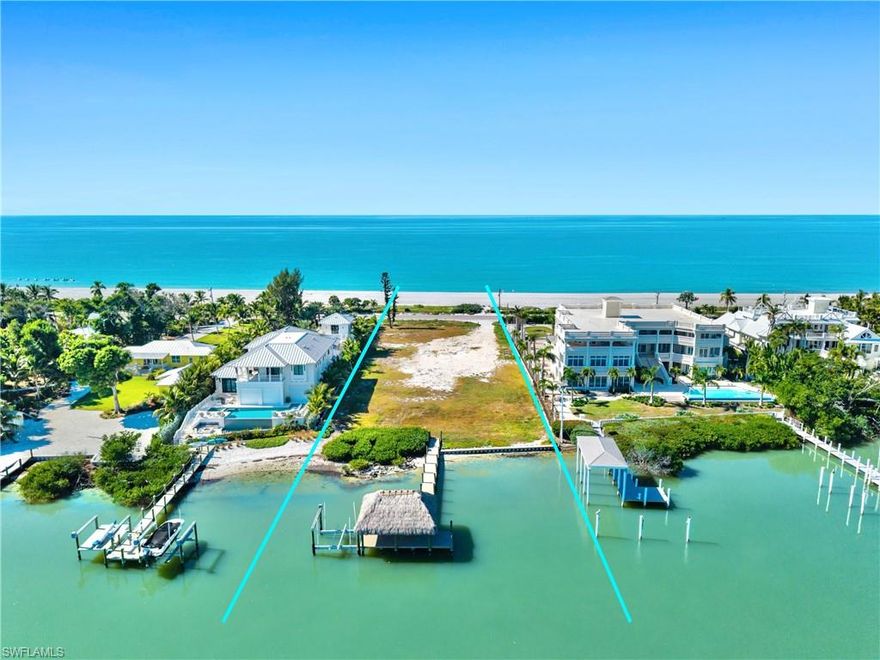 One of the Best waterfront properties on the West Coast of Florida. Gulf to Bay, Sunrise to Sunset, 125 feet of Incredible Water Frontage on the Tween Waters stretch on Captlva Island, Florida. Build your Masterpiece here located at One of the highest point elevations on Captlva Island. Located at the mouth of the Bay & Roosevelt Channel. This property enjoys Deep Water Yacht Access & One of the Best covered boat house, lift  & dock set ups you will find. In addition to the lot, a full set of the Masterful Work of Art fully completed blue prints by Nationally known Architect John Cooney of Naples (of what could be built) are available for purchase. This property Is a One of A Kind!