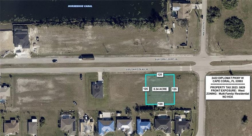 Highly desirable multi-family Residential lot in a very popular area of Cape Coral, NO HOA, NO CDD, many new development is going up in the area, taxes are low, buy now before price goes higher and build later.