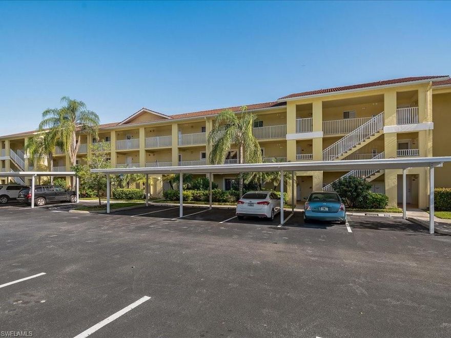 Move right into this 3rd floor 2 bedroom/1 bath condo overlooking the lake with open concept living!  Fresh paint, new wood-look vinyl floors throughout, stainless steel appliances, new washer/dryer and a newly renovated bathroom.   Situated in North Naples with close proximity to shopping, restaurants and top-rated schools.  Low HOA with on site management, gated security, pool, fitness and many more amenities!