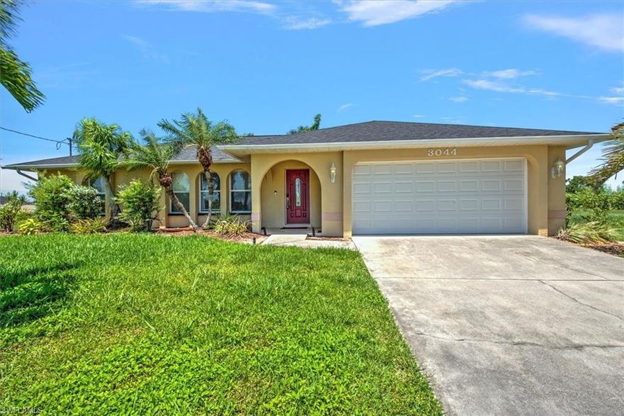 Beautifully updated 3 Bed, 2 bath pool home on oversized fenced in lot in Cape Coral. Enjoy peace and relaxation on your screened in back porch with large covered lanai and plenty of patio space for entertaining. This outdoor area hosts a private outdoor shower and an over-sized salt water pool, with serene waterfall, a custom LED light-show, new pool pump and electric heater. The interior of the home includes tile throughout, a brand-new remodeled kitchen with new stainless-steel appliances, spacious vaulted ceiling, updated walk in shower in master and guest bathroom, new sliders, window treatments, fans, home automation, low voltage lighting and more. Brand New roof replaced in 2024!  Newer A/C, replaced Dec 2021. This home is being sold Turnkey and is ideal for an short term rental such as Airbnb or anyone ready to plug right in to the ideal vacation Florida lifestyle! Don’t wait, schedule your showing today!