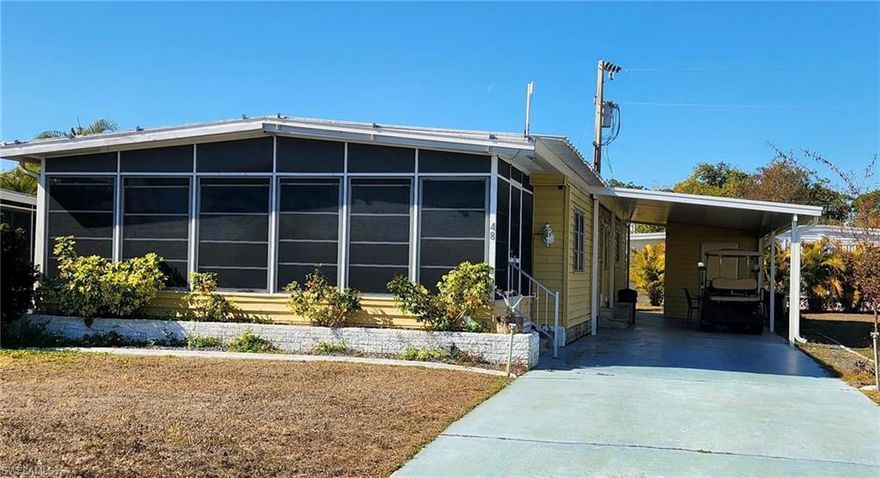 This move in ready 2 bedroom 2 bath home in Old Bridge Village is an excellent value for enjoying the Florida lifestyle.  This active 55+ waterfront community offers an abundance of activities to participate in.  Whether it's Pickleball, exercise, entertainment, or relaxing by the new resort style swimming pool, many new friends will be made.  With a gulf access boat launch and slip rentals this opportunity can't be beat.  Residents also enjoy Palm Point, a nine-acre waterfront retreat featuring a fishing pier, tiki huts, picnic areas, and sweeping river and downtown Fort Myers views. This home comes with everything you need, including a golf cart.  Features include a new carport, subfloor, joists, luxury vinyl flooring, cabinets and A/C.  A great home at a great price! Don't wait to find your "Peace" of Paradise!