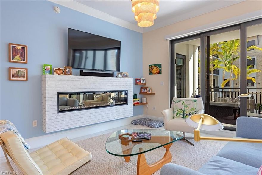 Step into this beautiful, upscale condo in downtown Naples and live the Naples lifestyle you seek just steps off 5th Avenue S with world-class restaurants, upscale shopping, art galleries, car shows and more. This meticulously maintained Naples Square III Chatham floorplan with two bedrooms plus den, two full baths and powder room encompasses 1,883 square feet of luxurious living space, the largest 2 bedroom plus den floor plan in Naples Square III. The gourmet kitchen includes a gas cooktop not available in Naples Square I & II. Plank tile floors throughout except carpeted bedrooms. All windows and both doors leading to the balcony are hurricane resistant. Enjoy entertaining on your large balcony overlooking the recently upgraded, lush tropical courtyard with pool, spa, firepit, BBQ grills and dining area. Naples Square residents also enjoy a state-of-the-art fitness center, social room, billiards and a catering kitchen; under building reserved parking, secure climate-controlled storage and bicycle storage. Walk or bike to Naples pristine white powder sand beach, Baker Park, Naples Greenway and the Gulfshore Playhouse theatre next door. Furnishings negotiable with some exclusions and move-in ready. 2 pets permitted.