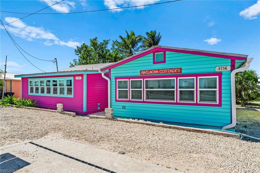 Here is your chance to own a slice of waterfront paradise in the historic area of Matlacha! This property consists of two cottages, "Pink" and "Green" and they each offer two units within each cottage making the opportunities endless!! You could live and work out of one cottage and rent out the other cottage as one or two units. Zoned C1 so smaller scale commercial uses may also be an option. Both cottages have been completely remodeled with no detail spared and are immaculate. Both cottages offer a full kitchen, two bathrooms, impact resistant doors, impact resistant windows, luxury laminate flooring throughout, washer & dryer and their own patio. Carport has two separate storage closets. From your own back yard you can fish, kayak, boat the amazing bay areas to some of the most sought after islands, catch breathtaking sunrises and sunsets, endless wildlife watching and so much more. All of this and you are located in the heart of Matlacha where you can walk to small retail shops and top rated restaurants.