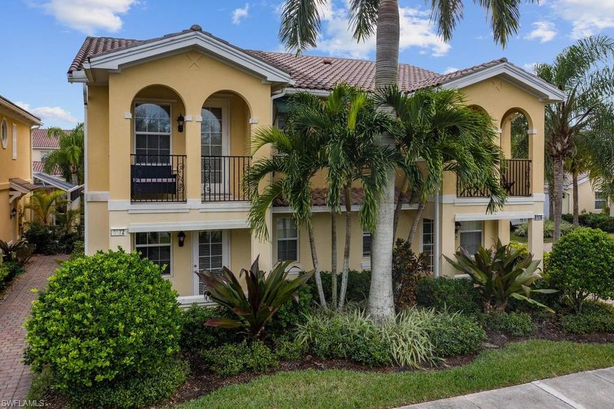 Wow! This Beautiful Caymen Model at Verona Walk Priced to Sell! BRAND NEW STAINLESS APPLIANCES! Immaculate, light and bright Caymen Model 3 Bedroom, 3 Bath, 2 Car Garage Home townhome with private Courtyard. Great SEASONAL HOME without the headaches of a personal pool to maintain because the Resort-Style Club House Amenities are Excellent and within Walking Distance!!  This is one of DIVOSTA'S best concrete built townhomes with 2 Balconies with WaterFront Views featuring Stunning Sunsets! Gated and Manned 24-Hr Security. Resort Amenities include Community Pool/Spa, Lap Pool, Pickleball and Tennis Courts, Fitness Center, Restaurant, Hair Salon, Travel Agency, Post Office, Gas Station and Car Wash!