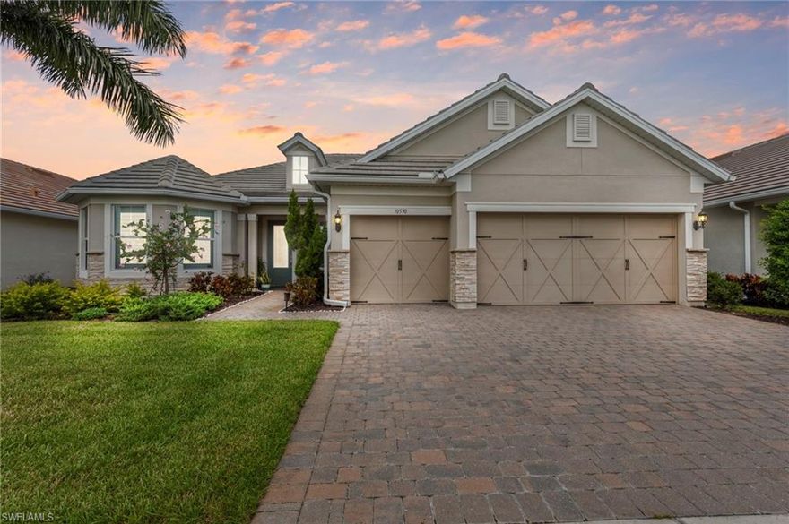This highly sought after PINNACLE floor plan by Pulte is rarely available in Tidewater by Del Webb, Estero's premier 55+ community. Built in 2018, this home has been IMPECCABLY MAINTANED by it's original owners, and has a SPETACTULAR LAKE VIEW! Offering IMPACT RESISTANT WINDOWS AND DOORS, PORCELAIN PLANK TILE FLOORING, PLANTATION SHUTTERS, NEW POOL PUMP (work with Smart Device), and MORE! Light bright kitchen w/built-in appliances, NATURAL GAS, and a walk-in pantry. The floorplan offers 3 Bedrooms + Den / 3 Full Baths. The Lanai offers a large pool w/Gas Heater..  The 3-Car Attached Garage has plenty of room. With a beautiful LAKE VIEW, this home offers the perfect amount of space for two, yet provides extra bedrooms for company! The award winning amenity center offers bocce ball, pickle ball, tennis a resort-style pool and more! This active community offers the perfect location in Estero, and NO CDD! Close to RSW Airport, Miromar Outlets, Hertz Arena, I-75... and a short drive to the sandy beaches of SWFL. Welcome home