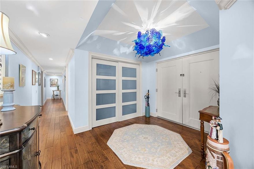 Available Annually at $7500 and Seasonally at $15000 per month. Monaco Beach Club 802 — Park Shore Beachfront LivingEnjoy Gulf-front living in this spacious 8th-floor residence at the
prestigious Monaco Beach Club. With just over 2,500 square feet of well-designed living space, this three-bedroom,
three-bathroom home offers panoramic Gulf views from nearly every room. Available for annual or seasonal lease.The open
floor plan features rich wood flooring throughout, leading from an elegant foyer — highlighted by a striking blue glass
chandelier — through the expansive living and dining areas. The living room offers a decorative stone-surround fireplace,
built-in entertainment center, and floor-to-ceiling windows framing beautiful water views. Enclosed terraces have been
incorporated into the living spaces, maximizing square footage and those coveted Gulf vistas.The updated kitchen is built for
entertaining, with a large granite island with bar seating, stainless steel appliances including a wall oven and microwave,
Sub-Zero refrigerator, and abundant cabinetry with glass-front uppers. The adjacent dining area comfortably seats six with
sunset views as your backdrop.The spacious master suite offers balcony access, generous closet space, and an en-suite bath
with a large walk-in glass shower, dual vanities, and cherry wood cabinetry. A second guest bedroom features its own
well-appointed bathroom for comfort and privacy. The third bedroom is currently configured as an office but can be converted
to a bedroom if desired.A full laundry room with utility sink and storage completes the residence.Monaco Beach Club offers
residents 24-hour concierge service, a fitness center, tennis courts, and a resort-style pool with direct beach access. Located in
Park Shore, you’re steps from the shops and dining at Venetian Village and minutes from 5th Avenue South and Mercato.3
Bedrooms • 3 Bathrooms • 2,500+ SF • Gulf Views • Beach Access Available Annually or Seasonally