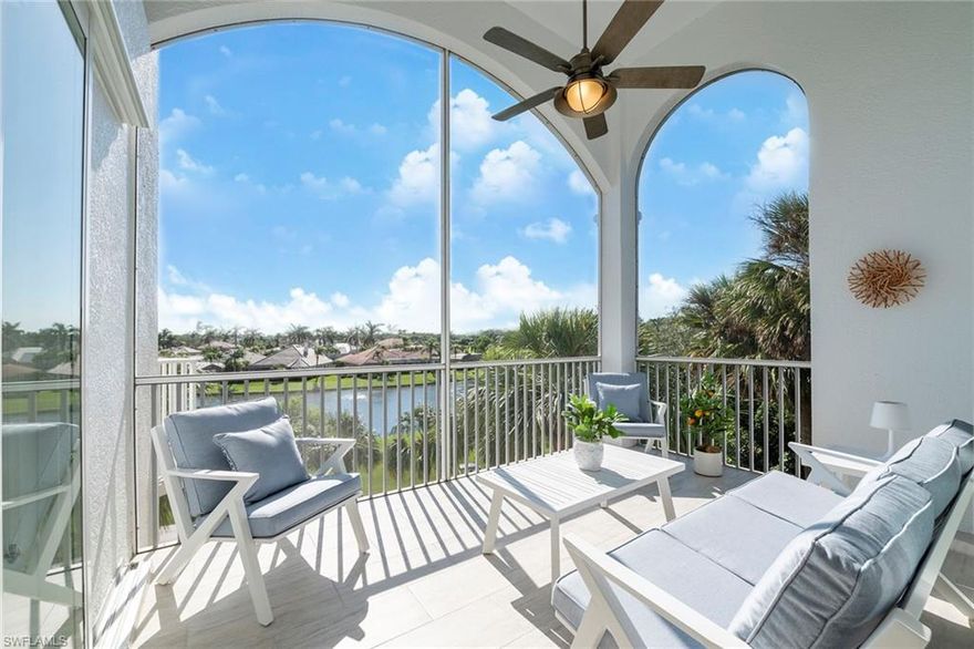 RENTED Season 2026. Meticulously remodeled in 2022 - no detail was spared!  This 2/2 condo + Den is located in the amenity - rich, guard-gated North Naples community of Pelican Marsh.  With 1,866 sf of living space, this end unit has loads of light from its south facing wall of windows.  The great room with its 14' ceilings (no neighbor above you) wood-look floors, and a coastal feel sets the scene for the classic comfort that is yet to come: a well-appointed eat-in kitchen; a separate dining area near the screened lanai; comfortable outdoor seating area and a split floor plan for privacy. Overlooking the golf course, you'll find the Primary Suite with a king-sized bed, a writing desk, a spacious closet with built-ins and an en-suite bath with a walk-in shower and double vanity. On the North side, you'll find a second bedroom with an Olympic Queen size bed, a nearby 2nd bath with a shower/tub combination, and a large den with glass double doors, a queen sleeper-sofa, wall - mounted TV and a second desk. The unit has a 2 car-garage with elevator access to your floor.

Pelican Marsh offers an array of amenities such as, tennis + pickleball courts, a state-of-the-art fitness center. and beautifully landscaped walking/bike paths throughout.  The community of Clermont features its own community pool and outdoor grill area.