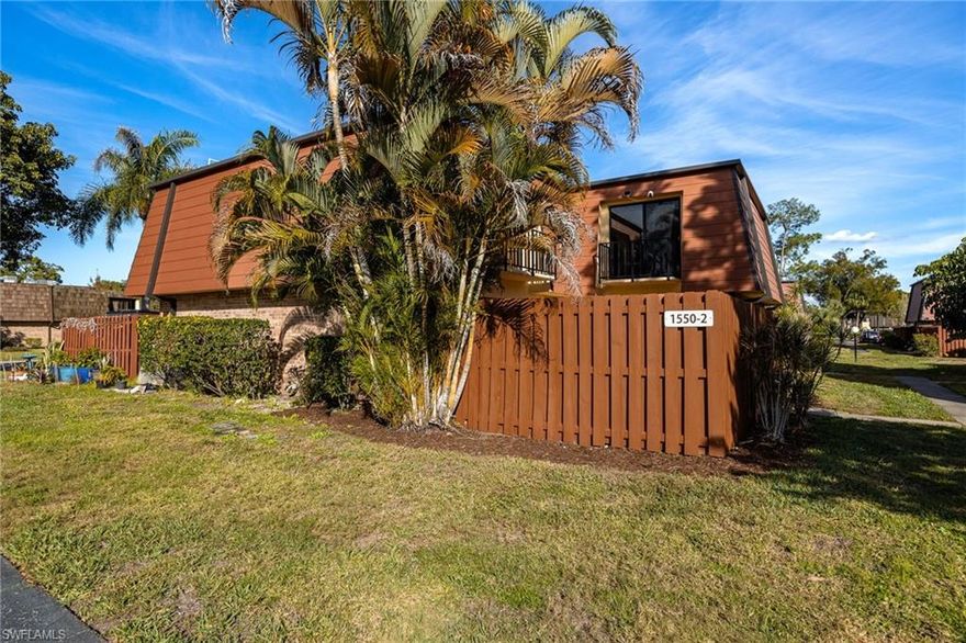 Incredible courtyard townhouse with nearly 1600sf to call home! Move-in ready, beautifully appointed rooms, everything stays.  New air conditioner. Nearly new roof, water heater and disposal.  Freshly painted interior, patio deck and fence. Updated flooring. The 2 bedrooms are extremely large, as is the living room area for easy entertaining. Just a short walk to the pool area. This community is dog-friendly. Beautifully maintained grounds with low monthly maintenance fee. Privacy fence surrounds a peaceful, large patio area.  Two assigned parking places just outside your fence plus guest parking. You will feel the homey comfort. This highly sought after South Fort Myers location is close to everything : shopping, restaurants, theaters, ballparks and beaches. VA/FHA/CONVENTIONAL- no problem. Fantastic opportunity.