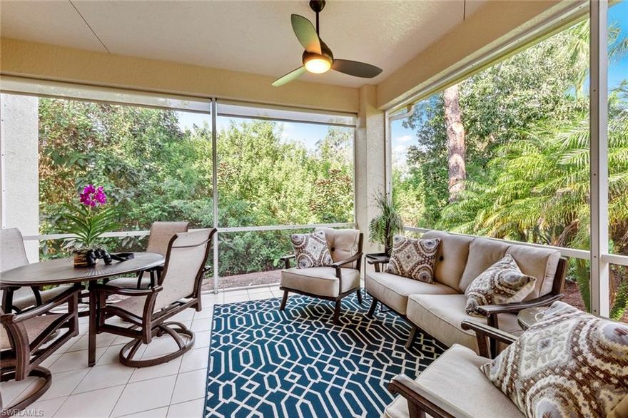 This home is beautifully furnished in Coastal Contemporary and shows as a 3 bedroom with over 2,000 sf. New Roof & Gutters in 2018, New HVAC in 2019, Customs Closets, Guest Bath remodeled plus more. The Master bedroom boasts a large picturesque window with plantation shutters and western sun exposure. The master bath has a separate tub & shower, his & hers vanities, and a large Custom walk-in closet. The lanai is very private and looks out to a tropical preserve perfect for entertaining, cooking out or simply watching TV. Take a short walk to Riverwalk Park or jump on your bike for a quick ride to the Bonita Bay Club. SW Florida's finest where as a resident you will enjoy a private beach park on the Gulf of Mexico, 3 Parks, Tennis, Pickleball, Bocce Ball, 12 miles of nature trails and a full-service marina & restaurant. Membership to the renowned Bonita Bay Club offering 5 golf courses, 18 Har-Tru tennis courts, 5 Pickleball courts, croquet lawn, Saltwater pool & Breezeway Café w/full open-air bar. Lifestyle Center features a state-of-the-art 20,000 sf fitness center & 9,000 sf Full-Service Spa. Move right in & start living your dream! Bring your fur babies big or small.