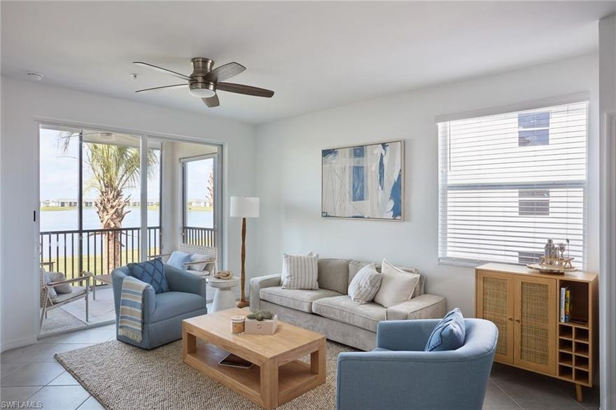 Step into luxury and comfort with this beautiful,3 bedroom, 2 bath Carolina Floorplan condo, meticulously designed for your utmost enjoyment. Every detail exudes elegance, from the tasteful decor to the breathtaking scenic views that greet you as you enter. Located just moments away from the amenity center, which features tennis, pickleball, bocce, fully attended fitness center, a rejuvenating spa, and a resort-style pool with a bar and grill, you'll have access to the ultimate in relaxation and recreation. As an added bonus, full club membership is transferable and includes optional golf privileges, allowing you to indulge in your favorite sport whenever the mood strikes. One of the standout features of this home is its Southwest facing, screened lanai, offering unparalleled views of stunning sunsets over The National's golf hole #9 and the largest lake in the community. Discover why Ave Maria ranks as the 16th fastest selling community in the entire United States. Schedule your visit today and experience firsthand the unmatched lifestyle and beauty this home has to offer.