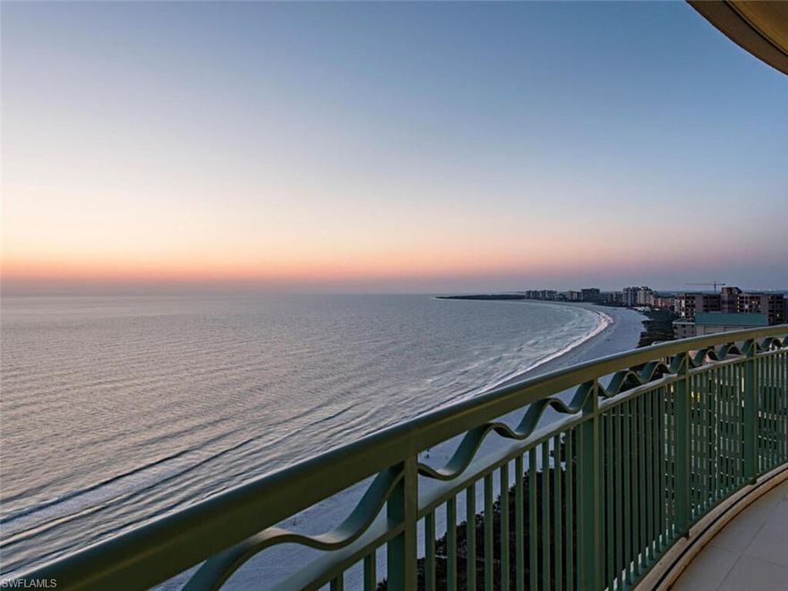 Contemporary elegance abounds in this luxury residence in gated, prestigious Veracruz in Cape Marco, one of the newest beachfront buildings in Southwest Florida (built 2005), boasting the finest in beachfront living coupled with expansive, stunning views from Marco Island's pristine white sandy beach, the turquoise waters of the Gulf of Mexico, to the unspoiled beauty of the Ten Thousand Islands. Enjoy with year-round sunrises and sunsets. Upon exit from your private, elevator lobby, you are captivated by the fine finishes, architectural details, and the exquisite views. This rarely available unit lives like a single-family home boasting a modified 4 bed, 4 bath, multiple balconies, 10"' ceilings and nearly 4,000 ft.² under air. High-end finishes can be found throughout showcasing marble flooring, extensive built-in cabinetry, detailed tile work, elegant fixtures and a chefs kitchen with dual wall ovens and a six burner gas cooktop. World class amenities include guest suites, state-of-the art exercise facility overlooking the beach, theatre room, tennis courts, two pools, social rooms, business center, and private beach access. Experience true Florida resort style living in island paradise!