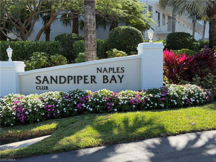 Why pay Millions of dollars to live in a concrete jungle on Tamiami trail, when you can be in your own Paradise setting? The best kept secret in East Naples is the highly desired Naples Sandpiper Bay Club (NSBC) community, located on Halderman Creek, which offers boaters a short boat ride to Naples Bay & the Gulf (no bridges). This community is only two miles from Naples’ famous 5th Avenue restaurants, shops, art studios, and entertainment at Sudgen Theater & Cambier Park and is three miles to the beautiful Naples beaches.This rarely available top-floor unit with vaulted ceilings is an exquisite and well maintained 1100/1200 sq. ft. condominium with two bedrooms, two bathrooms, eat-in kitchen, dining area and screened lanai. It seems much larger, with a separate laundry room and an abundance of storage. This unit was lightly used and never rented. It is “Move in Ready.” The popcorn ceilings were removed, resurfaced, and painted; also new vanities, toilets, and lighting were added to both bathrooms. The kitchen features quartz countertops and backsplash, new dishwasher, newer refrigerator and microwave. In addition, new impact resistant windows (2022), new HVAC system (2023), New Electrical panel with complete surge protection, and new Laminated flooring (Monumental Marble) throughout the entire condominium (2024). An Award-winning management company takes care of the two (heated) pools, the Club House, condominium buildings and landscaping – with beautiful results. Importantly, the units in this community remained untouched by hurricane flooding, offering peace of mind. This is much more than a “Seasonal” location. This area gives immediate access to all that Naples has to offer! Don’t miss out on your opportunity for your “slice of Naples’ Paradise!”