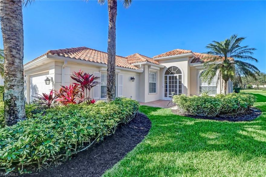 Extraordinary oakmont floor plan offers 3 bed+den, 3 baths, 2 car garage and pool/spa. Enjoy breathtaking lake views from your screened in patio area with light travertine tile decking. Unique lot. The home features hard wood flooring throughout. White cabinets in the kitchen with quartz counters and tile backsplash with whirlpool stainless steel appliances tray ceiling with custom wood paneling. Roof 2018, pool/spa 2018 with decking installed, electric hurricane storm shutters on all windows and sliders, plantation shutters throughout and more. The main bedroom ensuite has two separate WC and access to shower from both bathrooms and a soaking tub as well as a single vanity in each bathroom. Village walk of Naples has many amenities including state-of-the-art fitness, 6 tennis, 3 pickleball and 2 bocce ball courts. Two resort style pools and a lap pool. Club also has a library or you can make an appointment at Carlisa Hair Salon. At Adriatic Bar & Grill you can grab a bite to eat. Residents also have access to Trendy Travel, a travel agency. Conveniently located minutes from shops and restaurants and a short drive to Vanderbilt beach or wiggins pass and many more beach options.