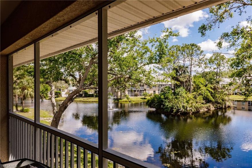Tranquil Lake View! This Furnished 2 Bedroom plus Den, 2 full baths is ready to move right in. End-Unit makes it bright with the additional windows. A/C was installed in 2018, water heater in 2016. Has newer kitchen cabinets with a murphy bed and closet in the den. Great location in North Naples. Close to shopping, restaurants and beach. Enjoy relaxing with your morning coffee or glass of wine on the lanai overlooking the beautiful lake. This one you don't want to miss.
