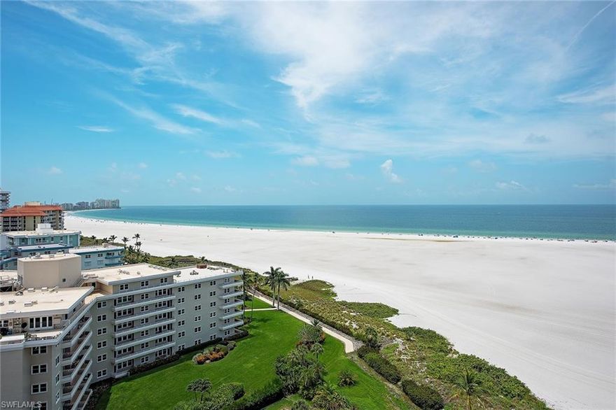 Welcome to your beachside paradise! Updated and comfortably furnished 2-bedroom 2-bath condo with fantastic Gulf views from the 15th floor. Relaxation awaits- spend your days on the beach and your evenings on your private balcony watching the sunset. Fully equipped kitchen features stainless steel appliances, a breakfast bar, and an open concept to the living and dining room with floor to ceiling sliders highlighting the remarkable beach views.
Primary suite overlooks the beach and features a king bed and en-suite bath. Guest bedroom with two twin-beds, and a second full bathroom.

South seas offers an abundance of resort-style amenities including a beach access, a community pool and spa, brand new fitness center, boat docks, tennis courts, pickle ball, bocce, shuffleboard, boat docks, walking trails and more! Walking distance to many of the island's favorite shops and restaurants and a short trip to downtown Naples.