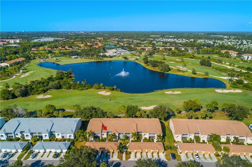 Enjoy Resort-Style Living with IMMEDIATE GOLF ACCESS!   Welcome to Highland Woods Golf & Country Club, one of Bonita Springs most sought after bundled golf communities.  The beautifully furnished top-floor Carlton Veranda offers 2 bedrooms and 2 bathrooms with a split bedroom design and a detached garage - perfect as a full-time residence or seasonal retreat.  Step onto your private balcony and take in sweeping views of the golf course, lighted fountain and lake views.  Offered turnkey, this home is move-in ready and includes electric hurricane shutters for peace of mind.  Highland Woods residents enjoy exceptional amenities, including a beautiful club house, 18-hole Gordon Lewis-designed championship golf course, resort-style pool and spa, state-of-the-art fitness center, newly resurfaced tennis courts, pickleball, bocce, multiple dining venues from casual to formal, plus an outdoor cabana bar and restaurant and an active social events calendar.  Ideally located across from the Promenade of Bonita Bay and just minutes to Coconut Point Mall, this community also puts you within 5 miles of Bonita and Barefoot Beaches and 20 miles from RSW Airport.  Experience the perfect blend of luxury, leisure, and convenience!