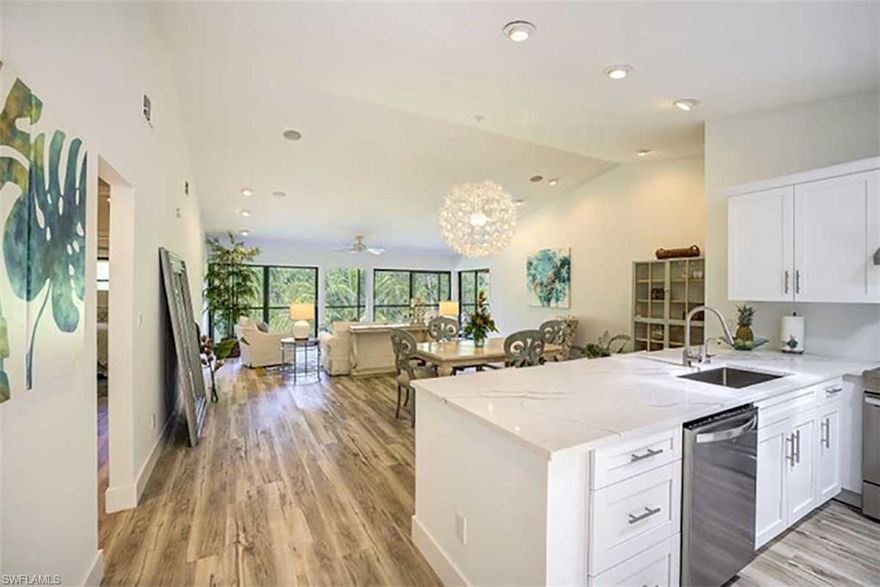 Fresh Remodel! Coastal Beach home w/ NEW floors, kitchen, bath, paint, lights, furniture & more! This calming, Zen oasis overlooks an oversized tropical, lush garden with many edible plants. Close to popular west end, low density beaches offering peaceful shelling & waves to yourself. Cathedral ceilings, open floor plan with large windows, sliders to allow lots of natural light and access to deck spaces. Covered artist’s deck serves as perfect area to be inspired by nature & wildlife that surrounds you, & feeds creativity. 3 bedroom, 2 baths, laundry room, featuring 2 master bedrooms. Sits on nearly half acre of land with 142 feet of waterfront on the bayou. Lower level has nice bonus space and a craftsman workshop and potting shed area plus a trickling koi pond w/water feature that overlooks meditation garden. Peaceful paradise with herons & egrets perched in the palms, fragrant jasmine and plumeria too! Ready to move in or rent seasonally for a super investment!