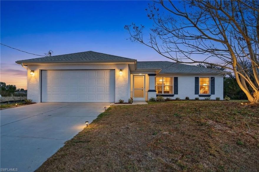 Welcome to this well-maintained 3 bedroom, 2 bathroom home in Lehigh Acres offering 1,272 square feet of living space with a desirable split floor plan. Inside, you’ll find vaulted ceilings and an open layout that create a bright and open feel. This home features several key updates that provide peace of mind for the next owner, including a NEW ROOF (2024), NEWER A/C SYSTEM, UPDATED APPLIANCES, NEW CARPET, and an UPDATED WATER TREATMENT SYSTEM. The exterior was recently freshly painted, giving the home excellent curb appeal. Step outside to enjoy the huge screened-in back lanai, a great space to relax and entertain. The fully fenced backyard offers plenty of room for pets, outdoor gatherings, or future additions. Conveniently located in Lehigh Acres, this home is also outside of a flood zone, meaning no flood insurance is required, helping keep ownership costs lower. With important updates already completed, a functional floor plan, and great outdoor space, this home is a fantastic opportunity for buyers looking for value and comfort. Call today for a private showing!